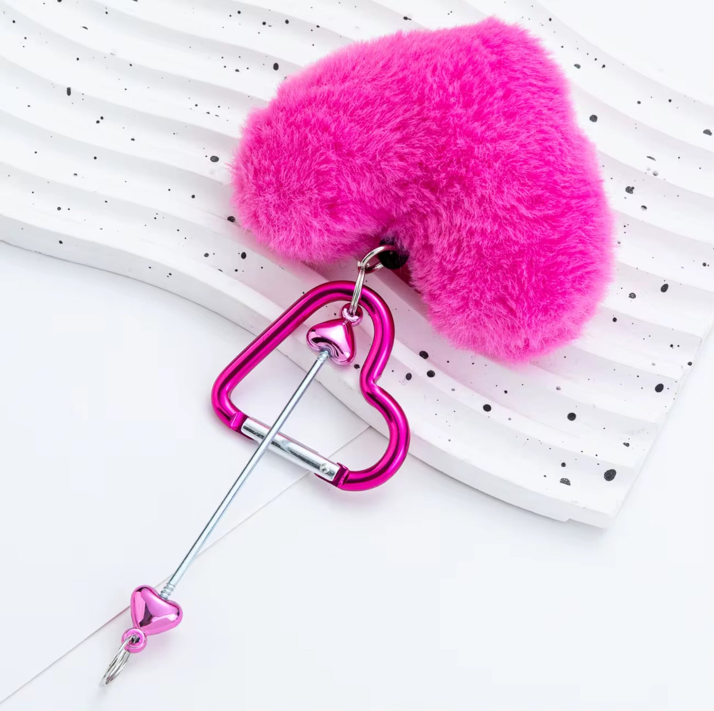 Heart Pompom Beadable keychain