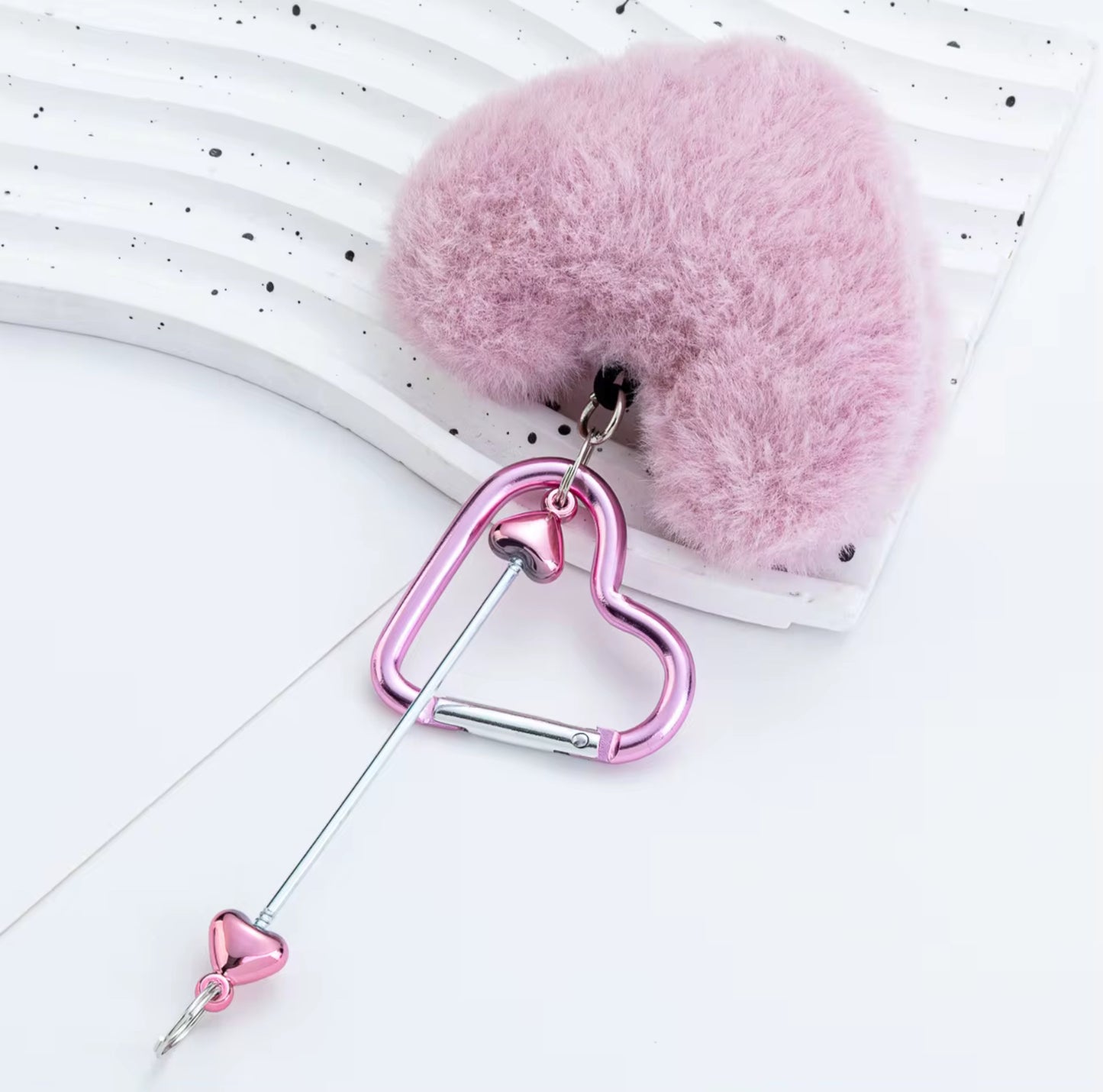 Heart Pompom Beadable keychain