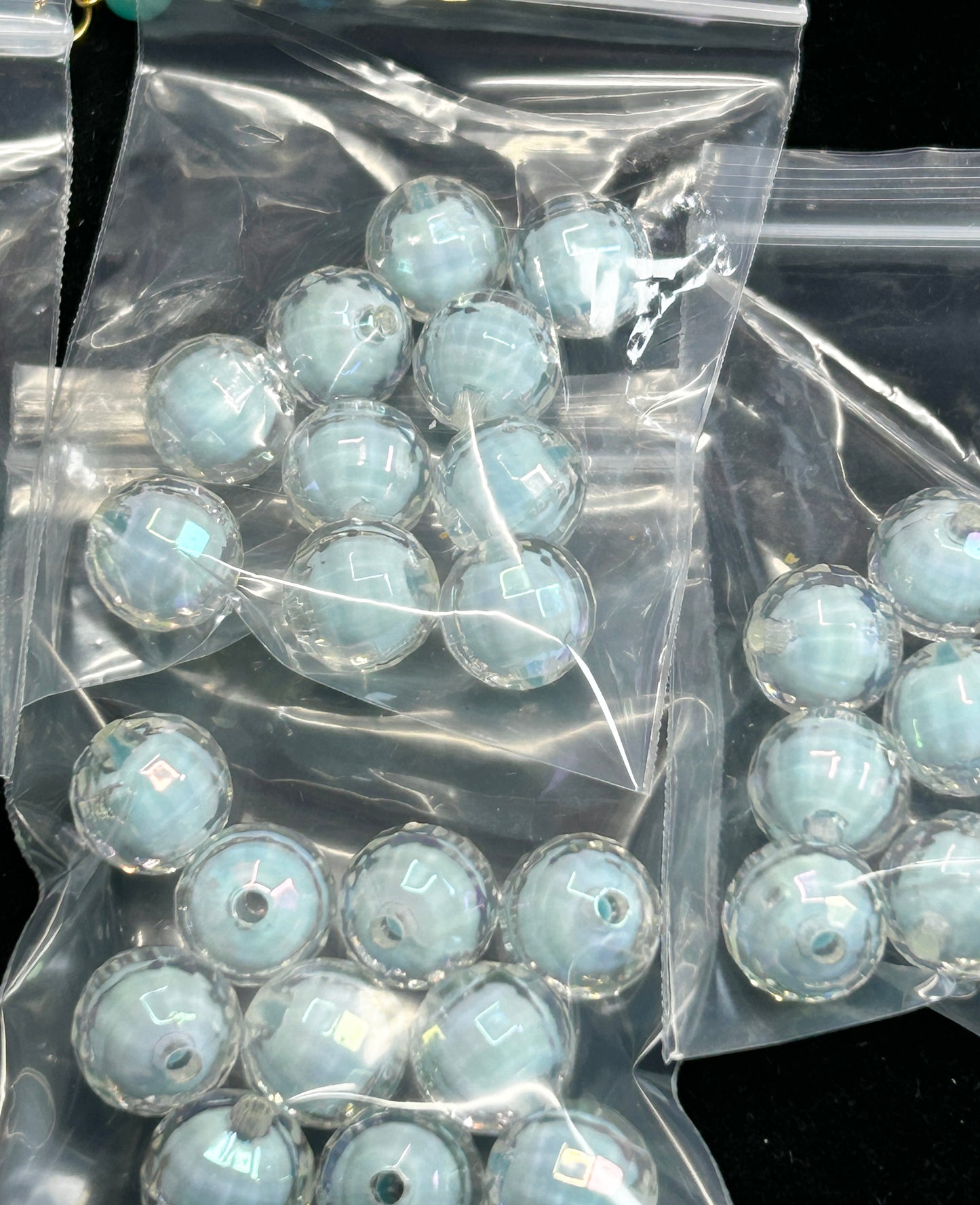 Blue double walled disco style beads 16mm