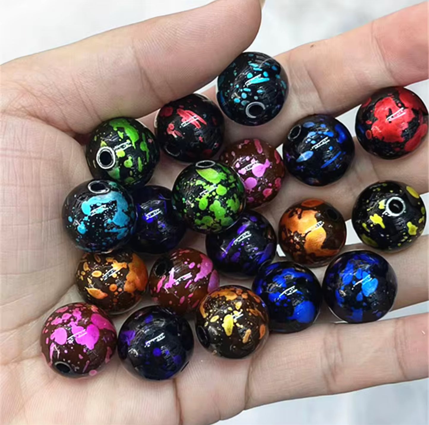 Beautiful dark colour paint splash acrylic beads for crafting. DIY pens and jewellery making