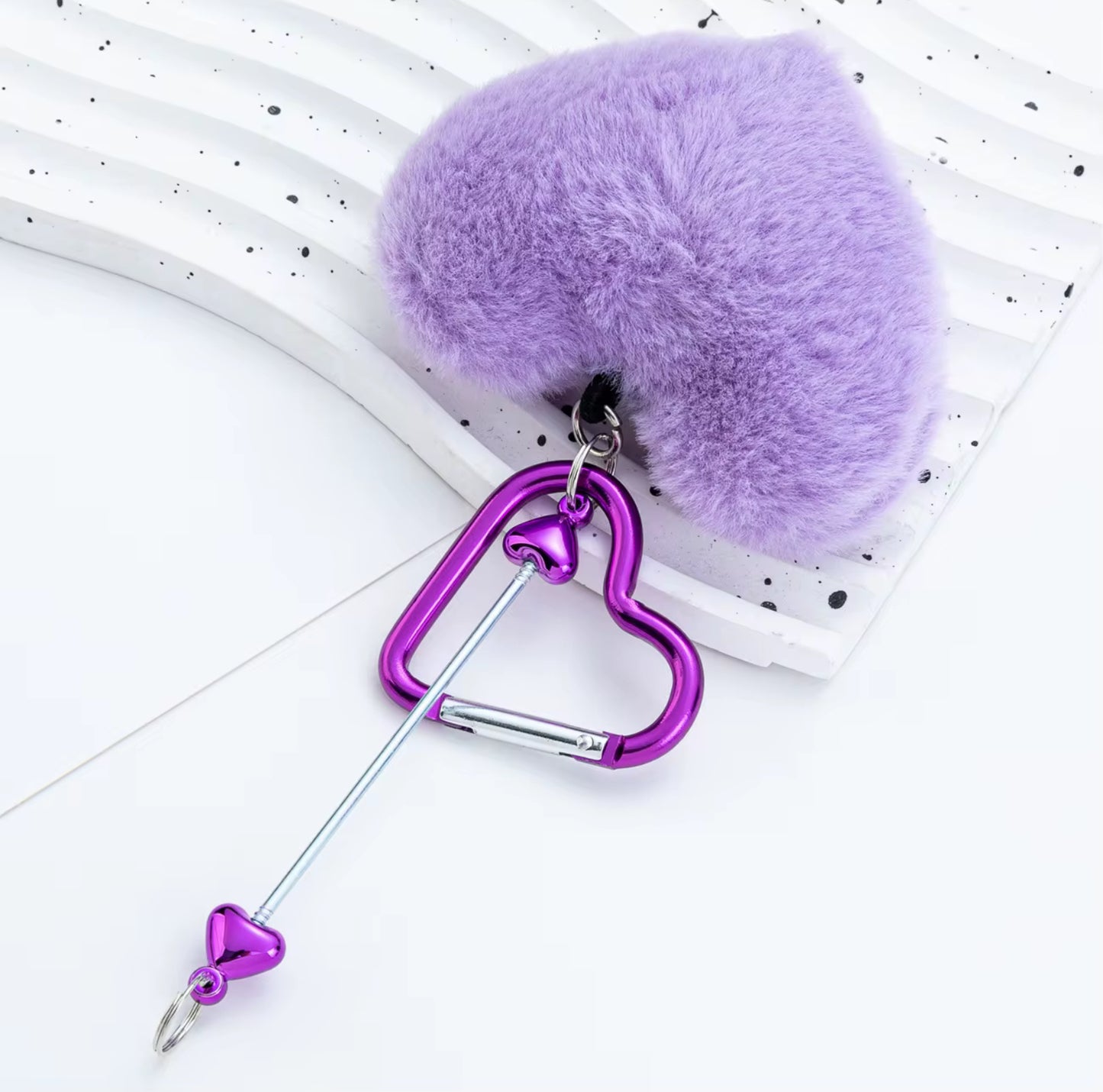 Heart Pompom Beadable keychain