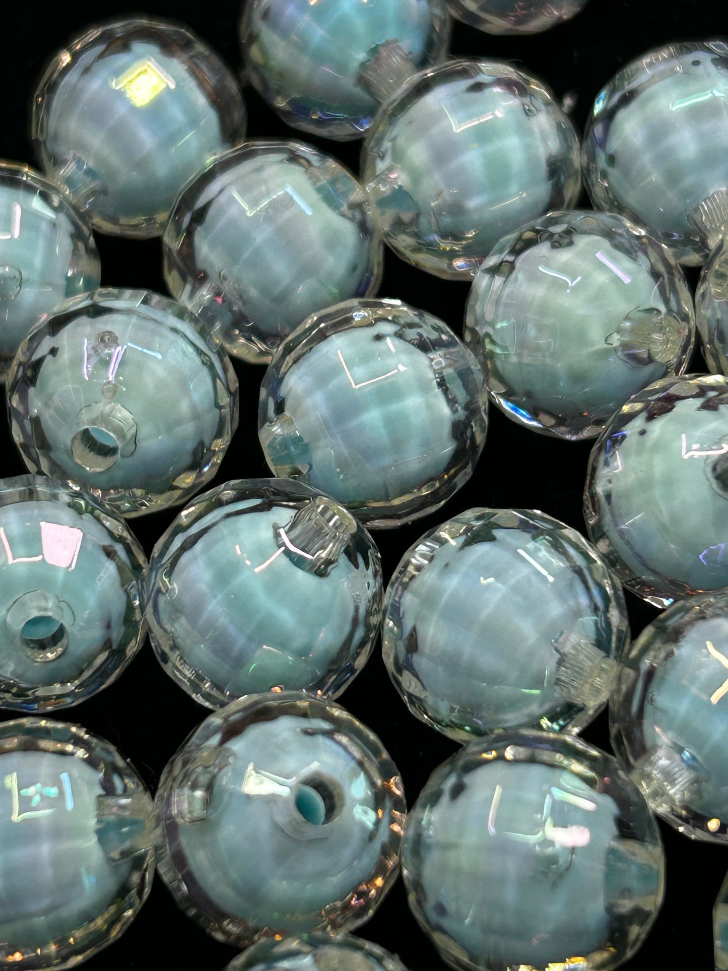 Blue double walled disco style beads 16mm