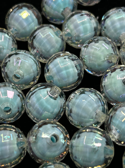 Blue double walled disco style beads 16mm