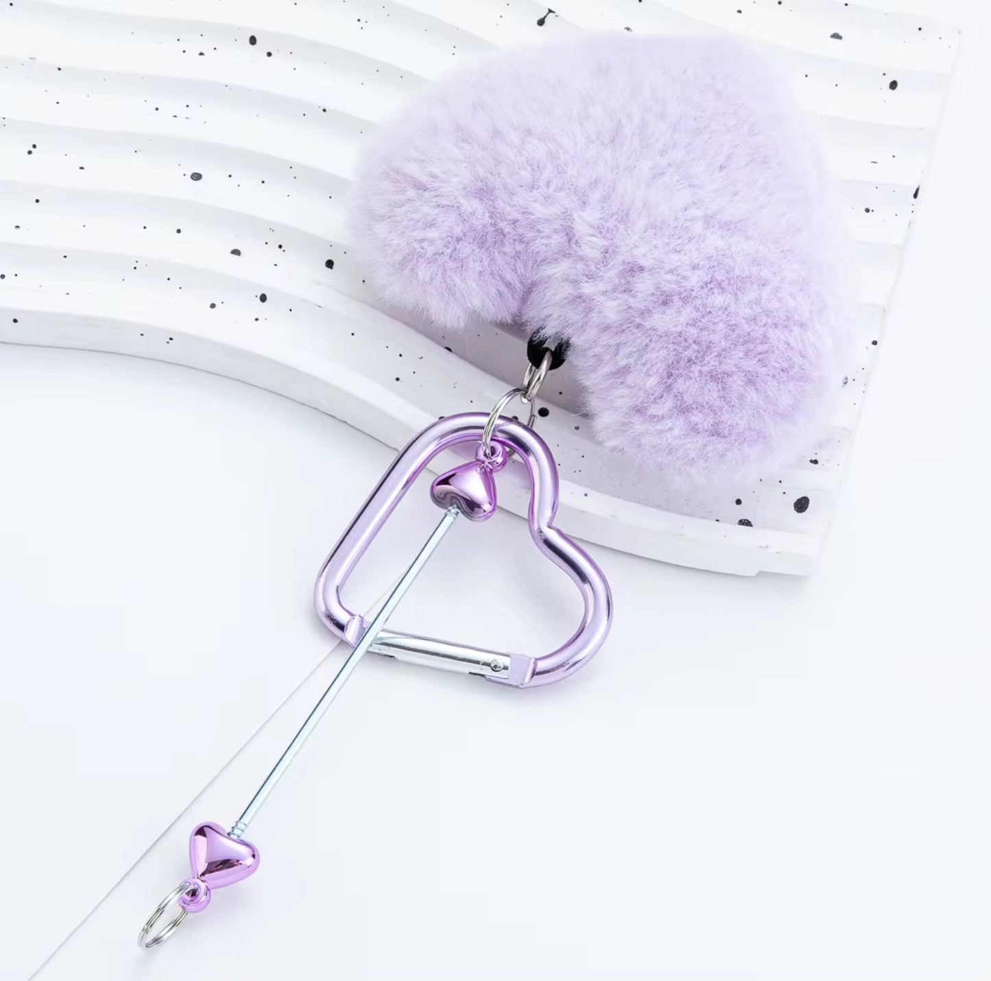 Heart Pompom Beadable keychain